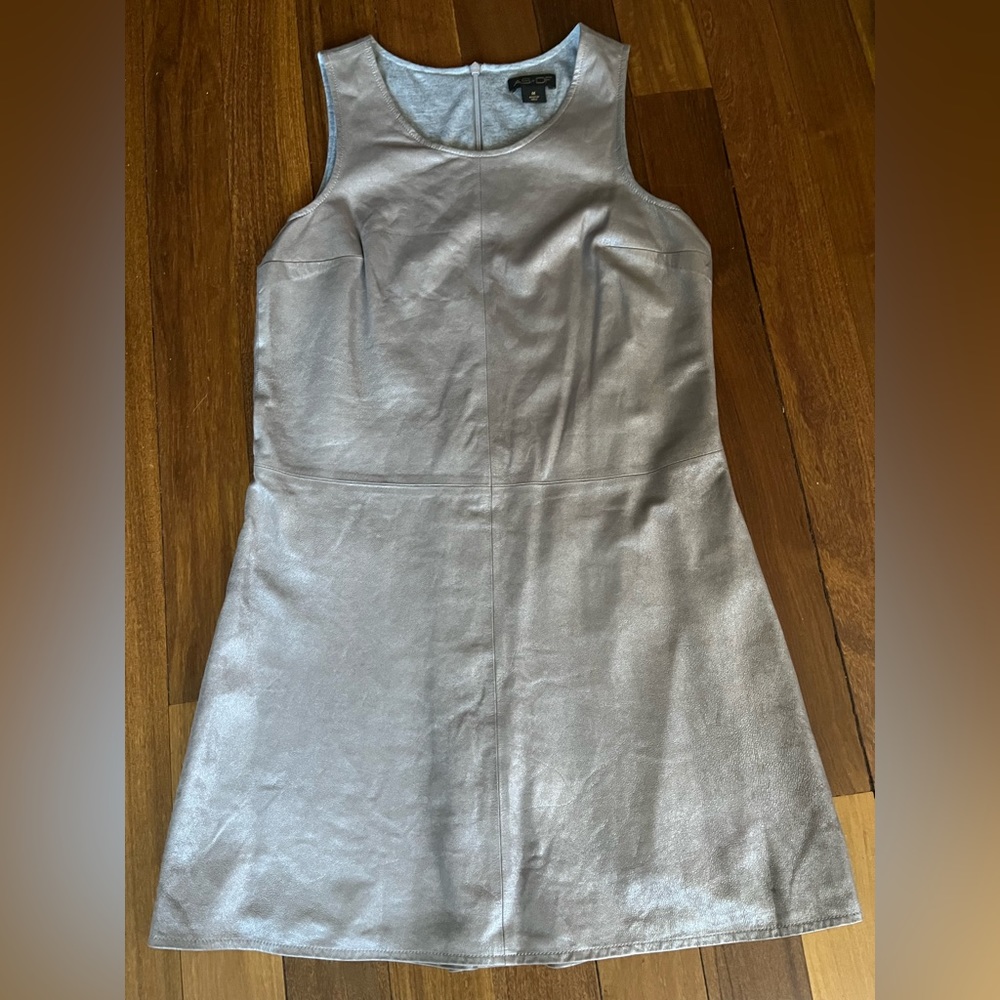 AS by DF (Diane Von Furstenberg) NEW Pewter Metallic Leather Dress M